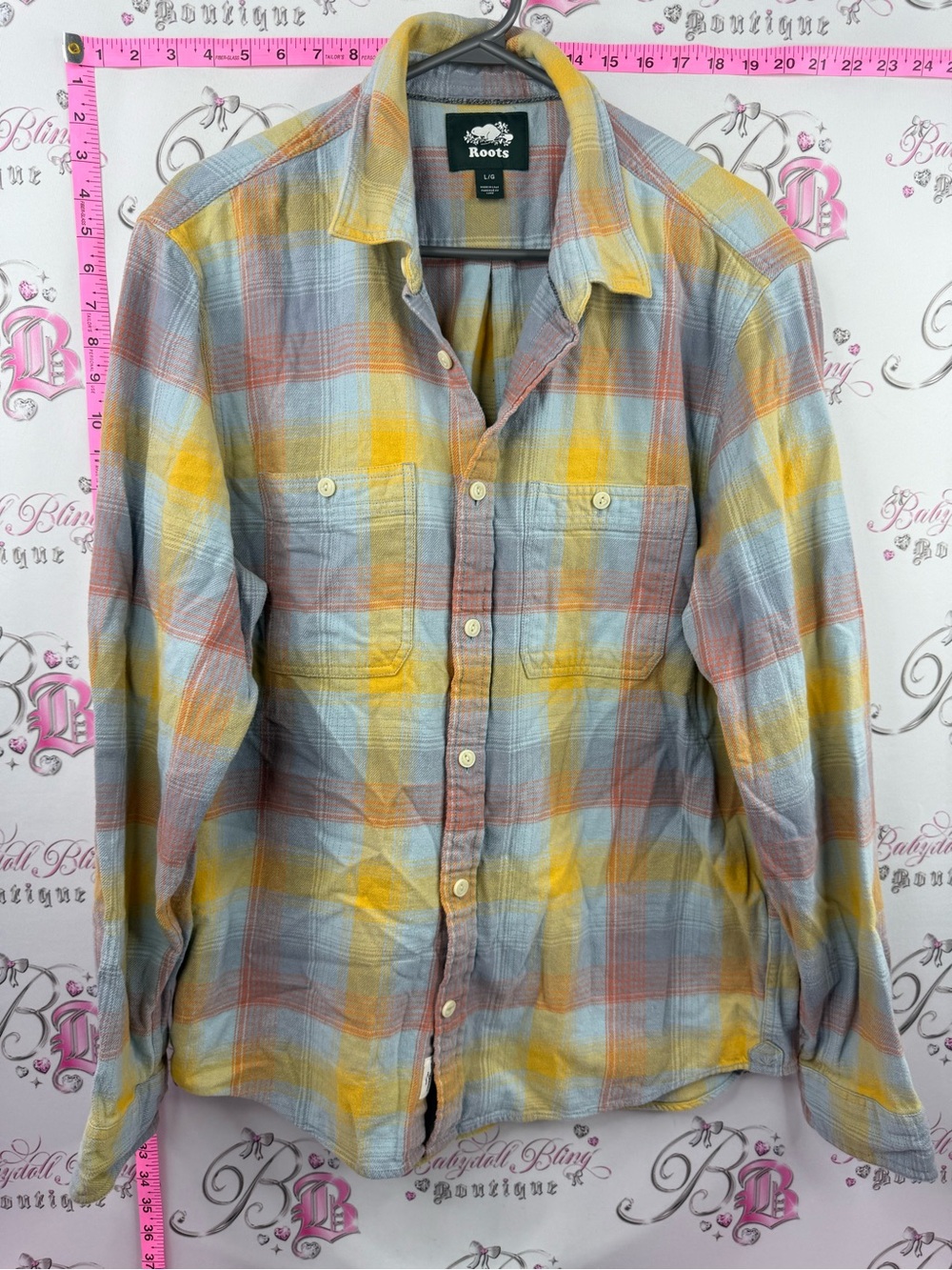 Roots Plaid Button-Down Shirt in Yellow, Blue & Brown